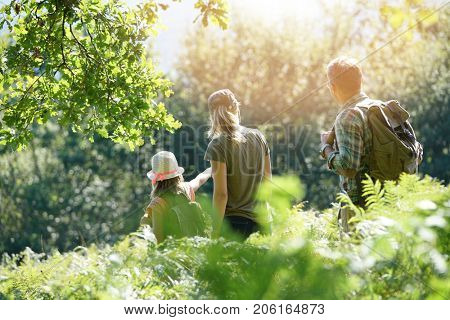 Family on a rambling day in countryside