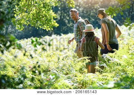 Family on a rambling day in countryside