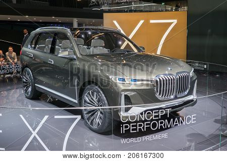 Frankfurt-September 20: World premiere of BMW X7 iPerformance Concept at the Frankfurt International Motor Show on September 20 2017 in Frankfurt