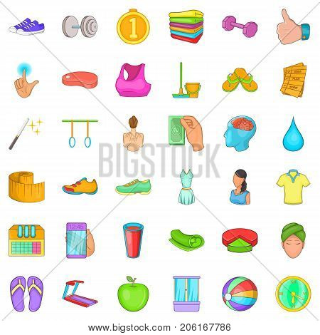 Fitness center icons set. Cartoon style of 36 fitness center vector icons for web isolated on white background