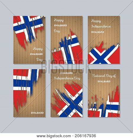 Svalbard Patriotic Cards For National Day. Expressive Brush Stroke In National Flag Colors On Kraft