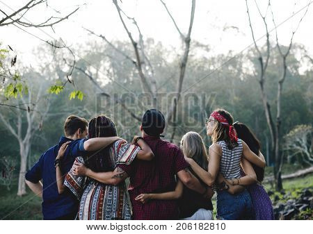 Group of Diverse Friends Travel on Road Trip Together
