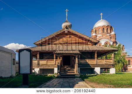 Entrance to the Wooden Holy Trinity Church of John the Baptist Monastery in City-Island Sviyazhsk, Russia.