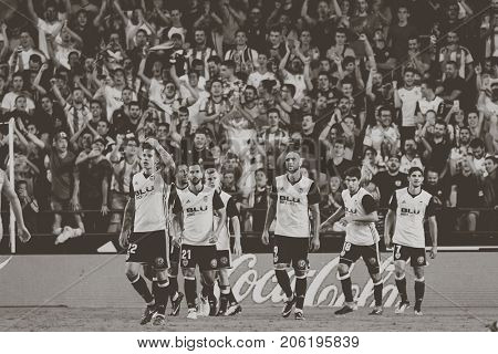 VALENCIA, SPAIN - SEPTEMBER 19: Players during Spanish La Liga match between Valencia CF and Malaga CF at Mestalla Stadium on September 19, 2017 in Valencia, Spain