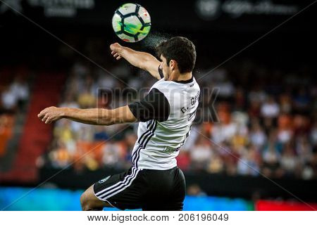 VALENCIA, SPAIN - SEPTEMBER 19: Guedes during Spanish La Liga match between Valencia CF and Malaga CF at Mestalla Stadium on September 19, 2017 in Valencia, Spain