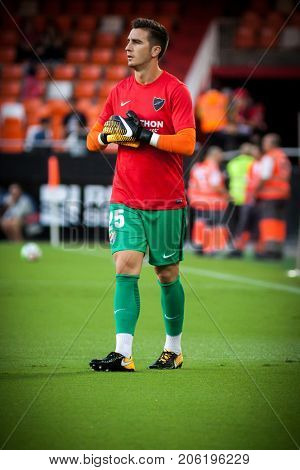 VALENCIA, SPAIN - SEPTEMBER 19: Andres Prieto during Spanish La Liga match between Valencia CF and Malaga CF at Mestalla Stadium on September 19, 2017 in Valencia, Spain
