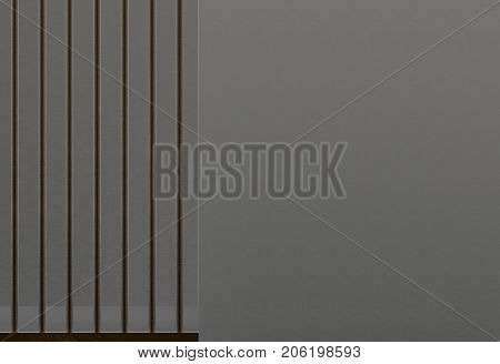 3d rendering. black meatal jail and copy space on concrete wall