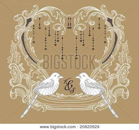 Vintage frame voor bruiloft deco en uitnodiging kaart met een paar van vogels