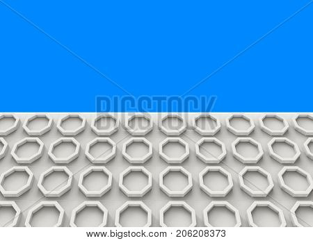 3d rendering. white cement hexgon wall and blue sky