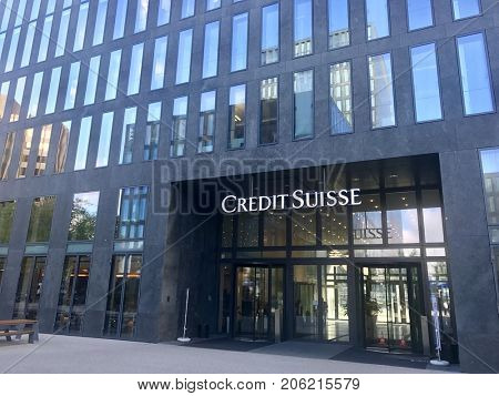 ZURICH - SEPTEMBER 21, 2017: Front entrance to the Credit Suisse office in Zurich, Switzerland.