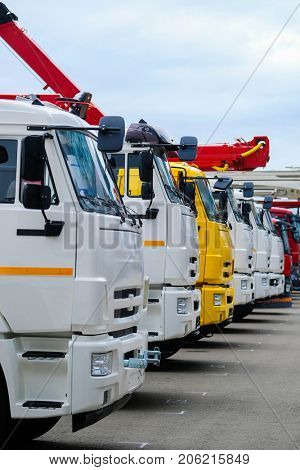 Moscow, Russia - September, 9, 2017: new trucks on a parking near the exebition center 