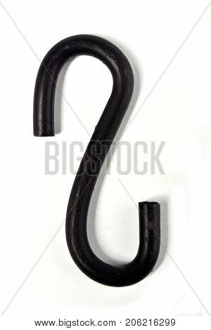 S-shaped hook on white background, note  select focus with shallow depth of field
