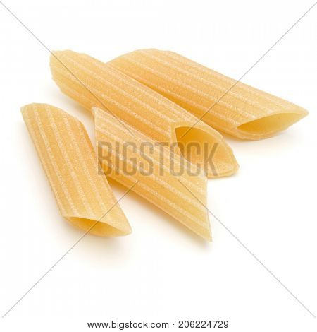 Italian pasta isolated on white background. Pennoni. Penne rigate.