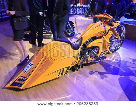 VELDEN, AUSTRIA - SEPTEMBER 9: Custom motorcycles are shown at the Velden Village during the  European Bike Week on September 9, 2017. The event is billed as the largest European motorcycle event