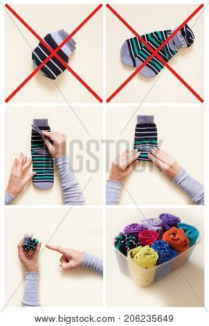 Clothes storage. Order in the closet. Folding socks. Master Class.