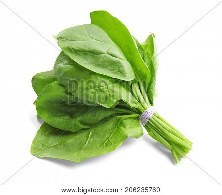 Fresh bunch of spinach on white background