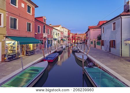 Burano Island At Twillight, Venetian Lagoon, Italy