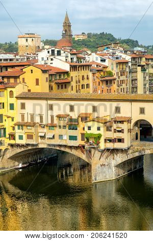 The Ponte Vecchio, a medieval bridge over the river Arno in Florence, Italy