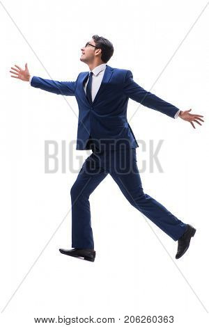 Businessman walking standing side view isolated on white backgro