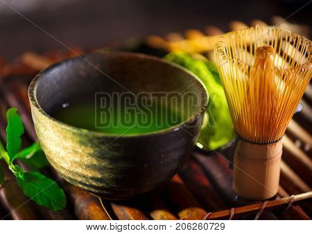 Matcha. Organic Green Matcha Tea ceremony. Matcha powder. Cooking with matcha, recipe.