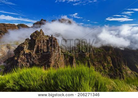 Hiking Pico do Arierio and Pico Ruivo - Madeira Portugal - travel background