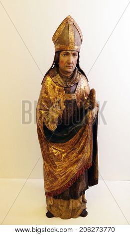 ZAGREB, CROATIA - FEBRUARY 17: Saint Virgil, the end of the 15th century, from the Church of St. Vitus in Vrbovec, Zagreb, on February 17, 2015.