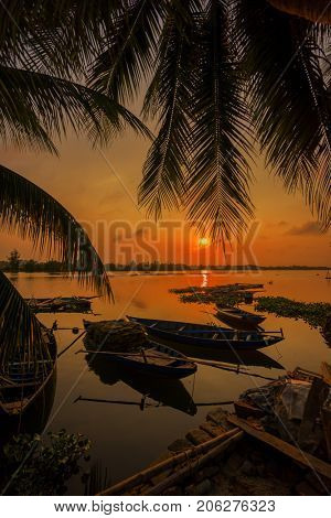 Vinh Cura Dai river in Hoi An Vietnam at sunset