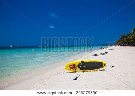 Paddle Board on  White beach, Boracay island. Philiphines.