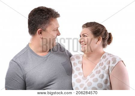 Overweight couple on white background