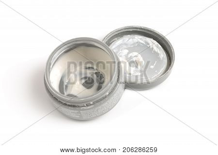 Used wax or gel hair open cap on white background