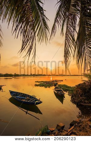 Vinh Cura Dai river in Hoi An Vietnam at sunset