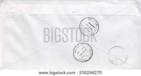 BELARUS- CIRCA 2017: A revers side of the envelope with Belarussian postal stamp, circa 2017. 