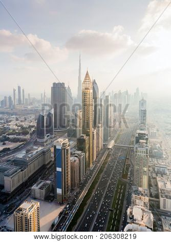 Sheikh Zayed highway, Rose Rayhaan by Rotana, Ahmed Abdul Rahim Al Attar Tower in Dubai, UAE