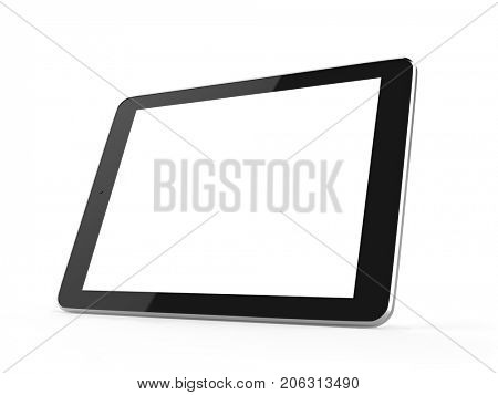 Flat touch tablet computer isolated on white background. 3D rendering.