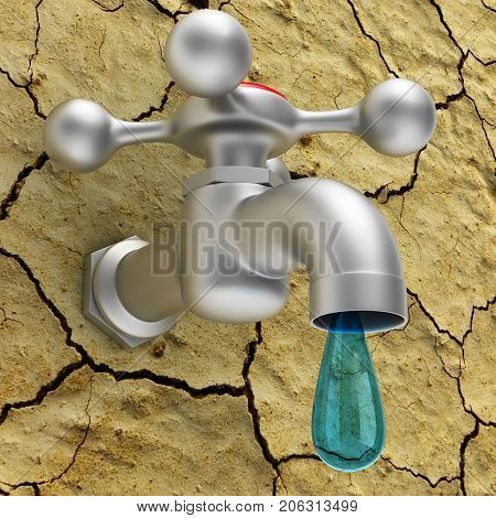faucet on dry ground . 3D illustration