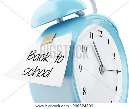 3d illustration. Alarm clock with sticky paper written 