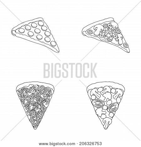 A slice of pizza with different ingredients. Different pizza set collection icons in outline style vector symbol stock illustration .
