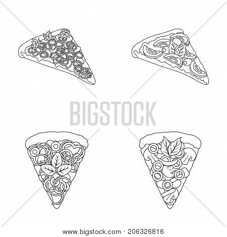 A slice of pizza with different ingredients. Different pizza set collection icons in outline style vector symbol stock illustration .