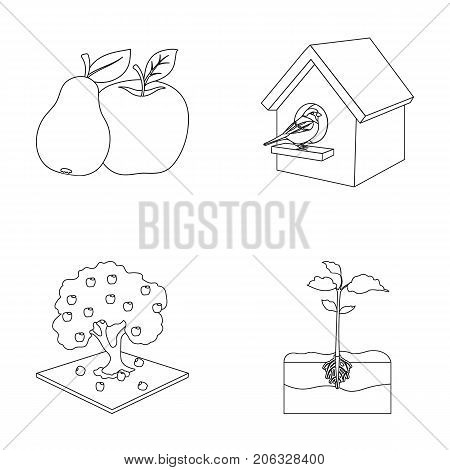 Garden, farming, nature and other  icon in outine style. Plant, Root, stem, icons in set collection.
