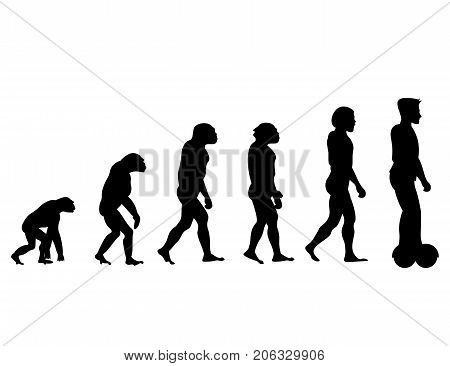 Evolution theory from monkey to man on Scooter. Silhouette