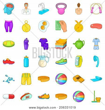 Fitness equipment icons set. Cartoon style of 36 fitness equipment vector icons for web isolated on white background