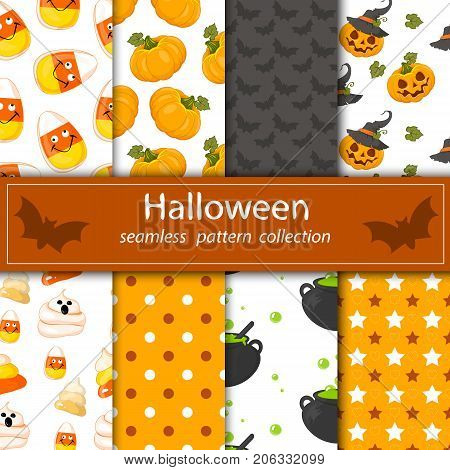 Set paintings on a hilarious Halloween . Eight seamless fabrics under the clipping Maski. The cartoon drawings . Stock vector.