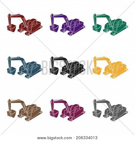 Orange excavator with a bucket . Machine for mine.Mine Industry single icon in black style vector symbol stock web illustration.