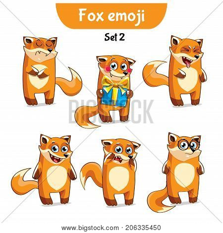 Set kit collection sticker emoji emoticon emotion vector isolated illustration happy character sweet, cute red fox, foxy