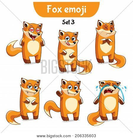 Set kit collection sticker emoji emoticon emotion vector isolated illustration happy character sweet, cute red fox
