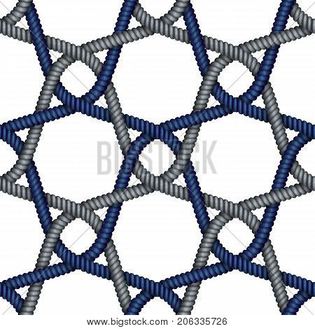 Realistic seamless pattern of fabric braided colorful cords on isolated background. Vector illustration