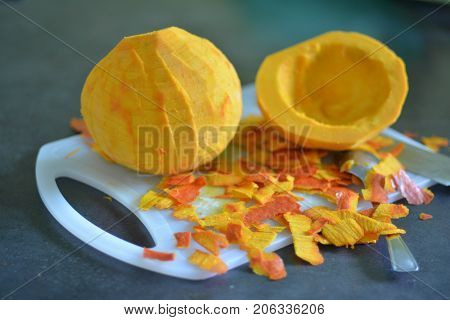 Orange purified pumpkin for cooking Autumn vegetable