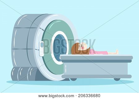 woman with mri on the blue background