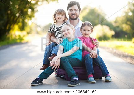 Large Family With Three Kids, Single Father