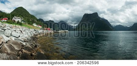 Urke village and Hjorundfjorden fjord